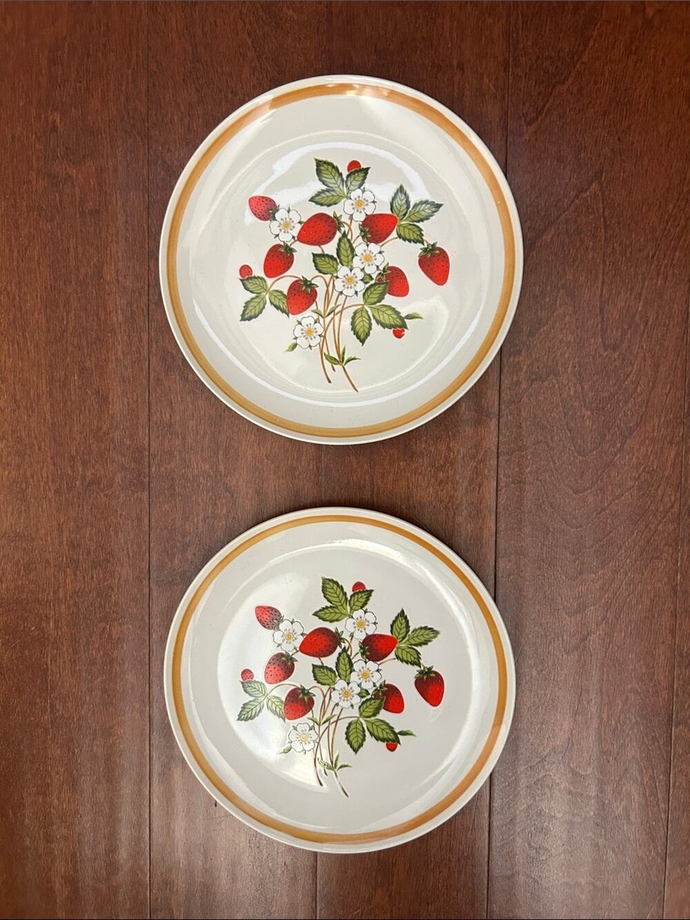 Sheffield Vintage Strawberries ‘n Cream Dinner Plates with Gold Rim, Set of Two